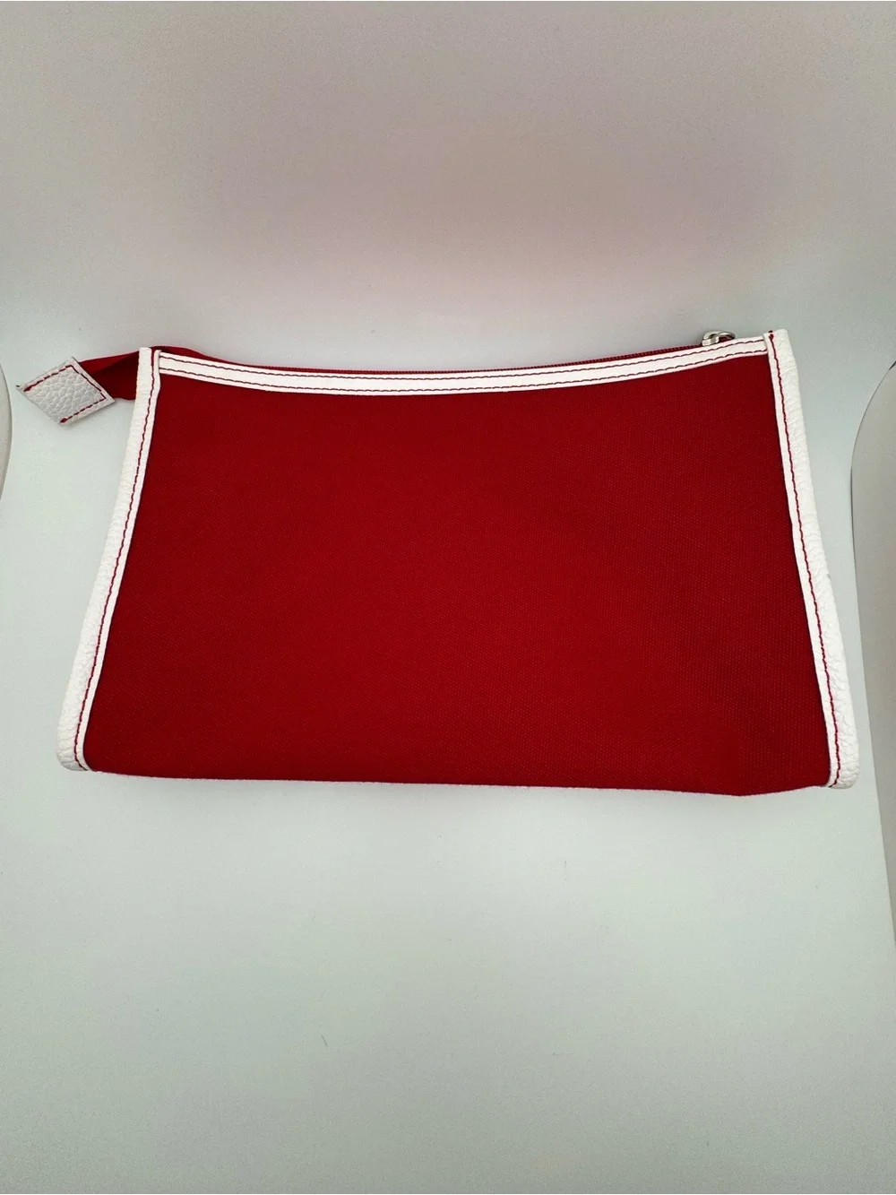 Estée Lauder Red & White Cosmetic Makeup Bag Travel Organizer Zip Pouch Case EUC